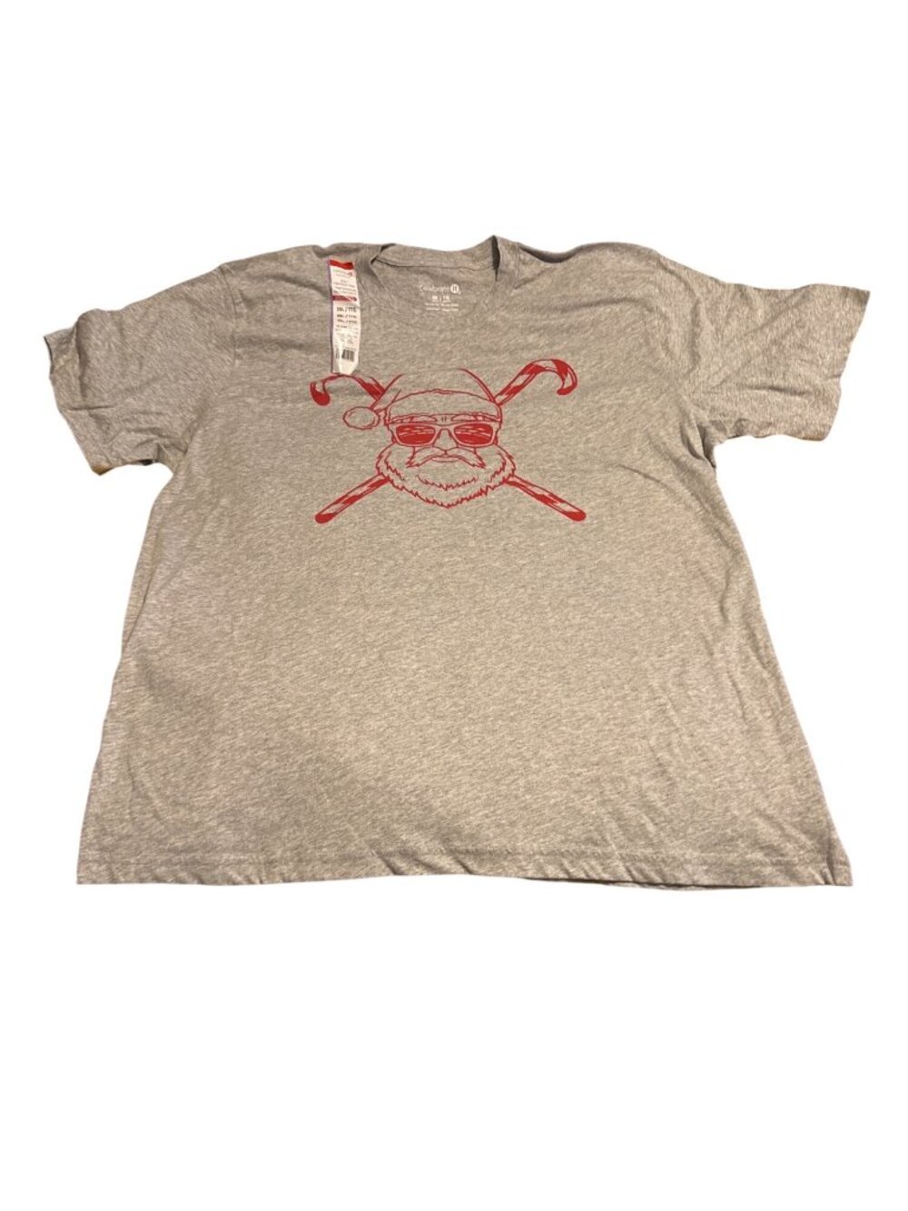 Santa Claus Graphic Tee With Candy Canes Design Gray XXL Celebrate It